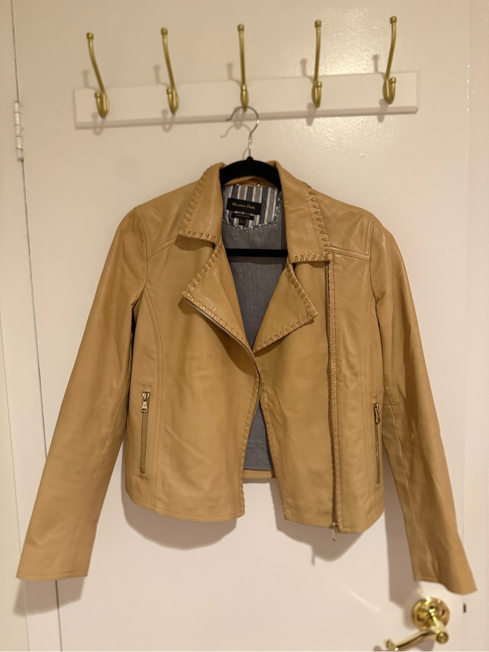 Massimo Dutti Camel Leather Biker Jacket